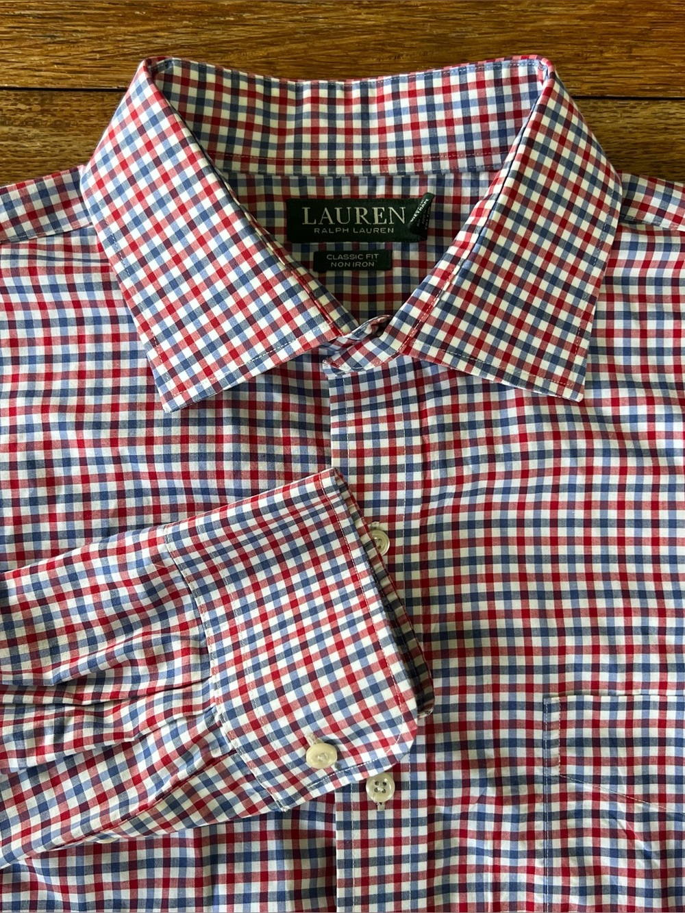 Lauren Ralph Lauren Mens Dress Shirt 17 34/35 Classic Fit Red Blue Plaid Gingham